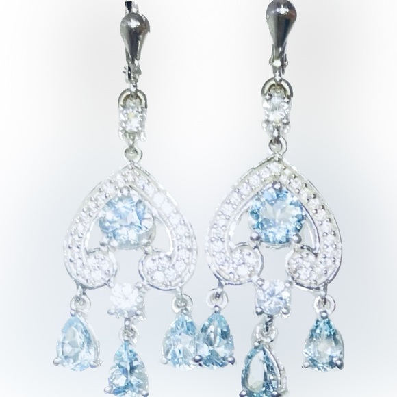 Rare Aquamarine Sparkling Chandelier Earrings - Picture 7 of 12